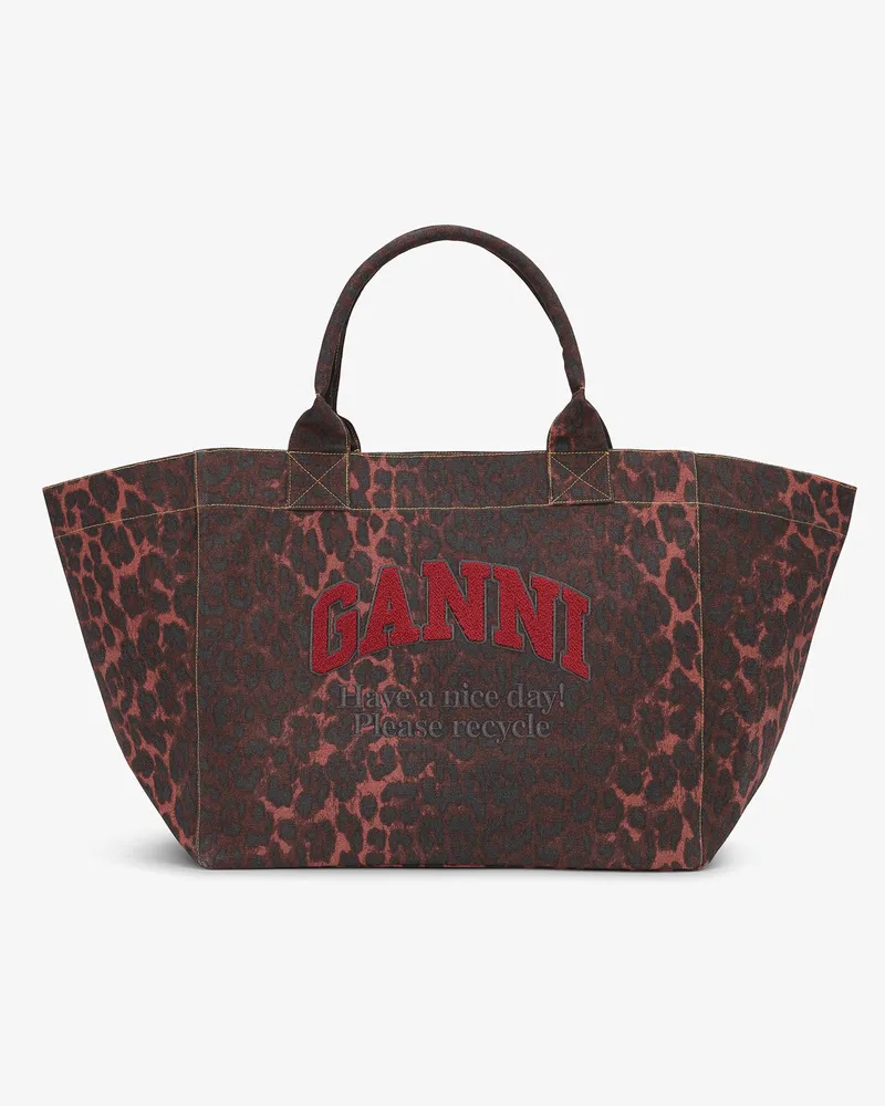 Ganni XXL Tote mit Leopardenmuster Racing rot 