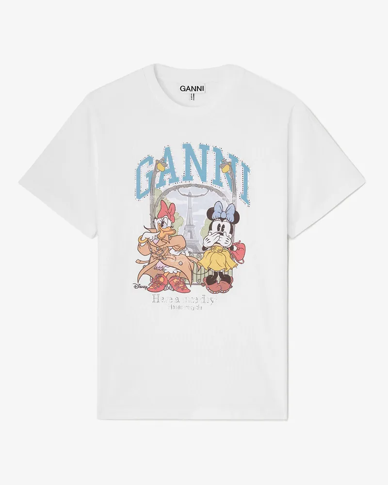 Ganni weiß T-Shirt mit Minnie Maus und Daisy Duck Bio-Baumwolle - Größe Weiß