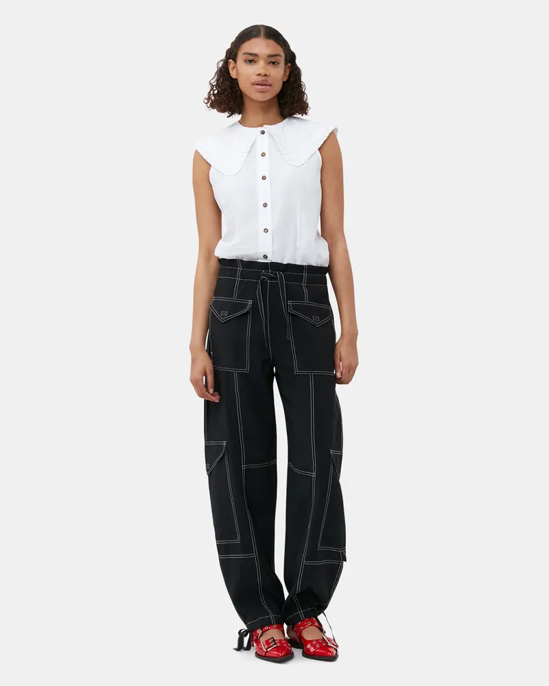 Ganni Leichte Pocket-Slub-Hose - Größe schwarz Schwarz