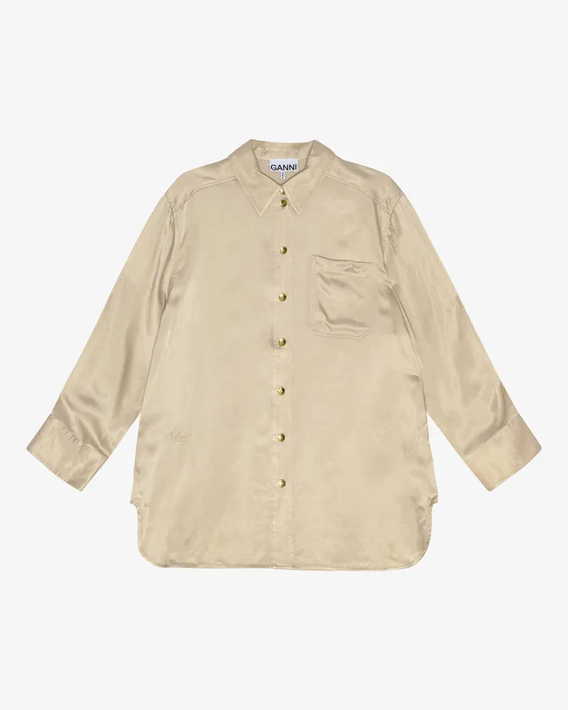 Ganni braun beige Washed Satin Hemd LENZING ECOVERO - Größe Braun