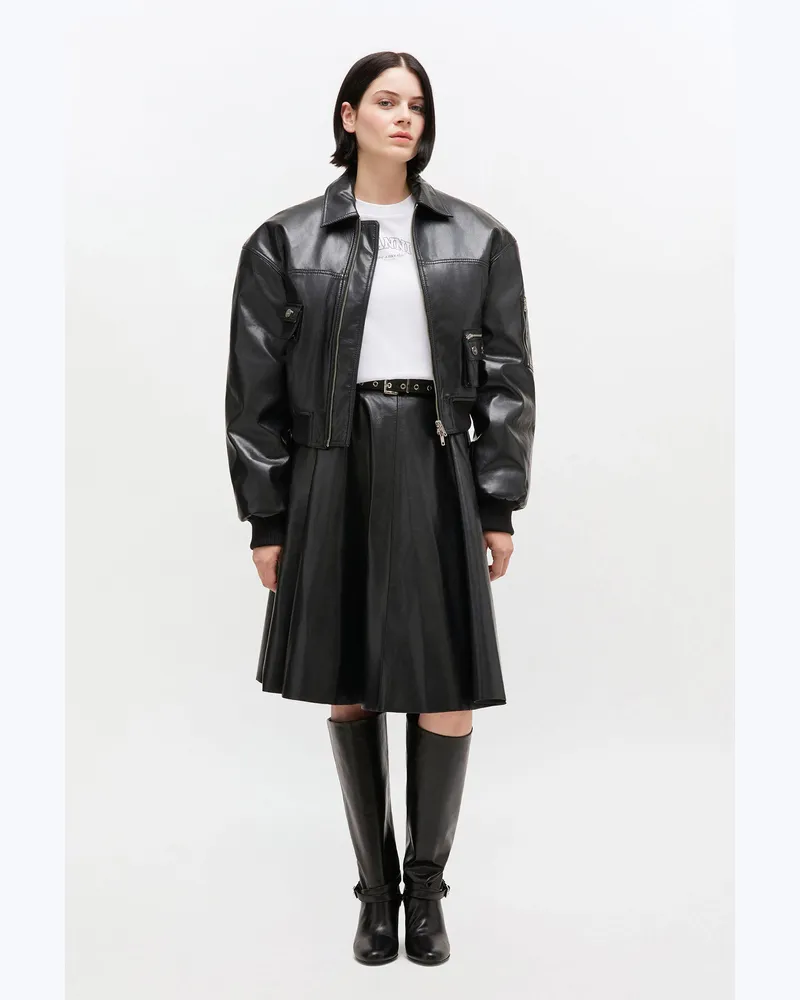 Ganni Rock aus recyceltem Leder schwarz Schwarz