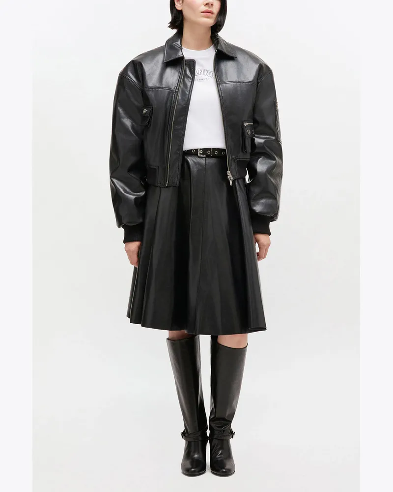 Ganni Rock aus recyceltem Leder schwarz Schwarz