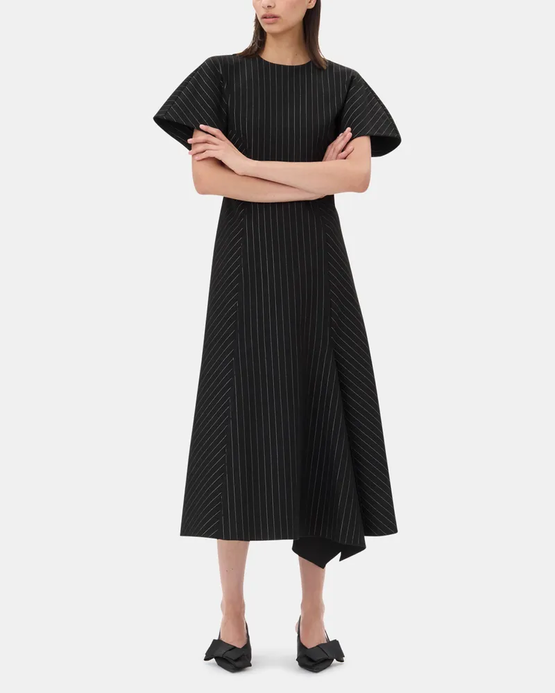 Ganni schwarz Pinstripe Long Kleid Schwarz