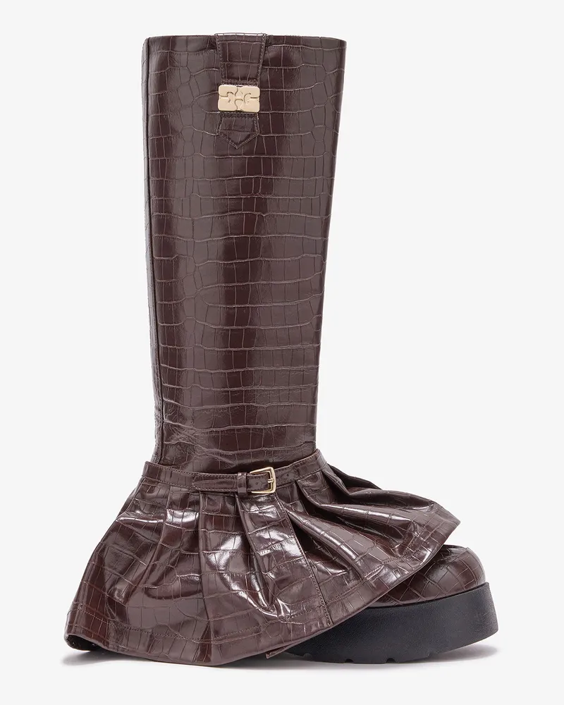 Ganni Kat lange Stiefel mit Krokomuster - Größe braun Braun