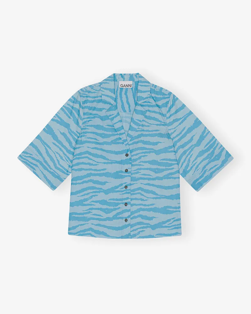 Ganni blau Bedrucktes Cotton-Hemd Bio-Baumwolle - Größe Blau