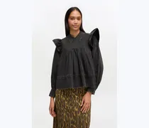 schwarz Schwarze, verwaschene Rüschenbluse Bio-Baumwolle - Größe