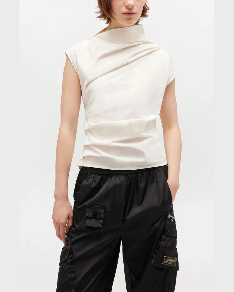 Ganni weiß Elfenbeinfarbenes Top mit Rüschen Bio-Baumwolle - Größe Weiß