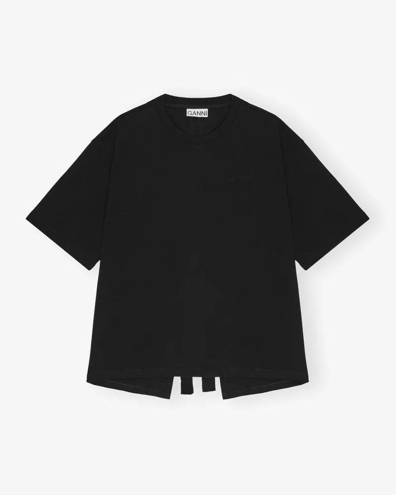 Ganni schwarz Schwarzes Baumwoll-T-Shirt mit offenem Rücken Baumwolle - Größe Schwarz