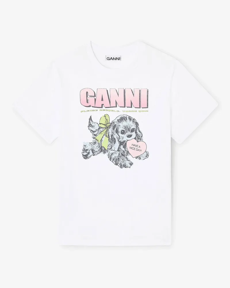 Ganni weiß Weißes T-Shirt mit Welpenprint Bio-Baumwolle - Größe Weiß