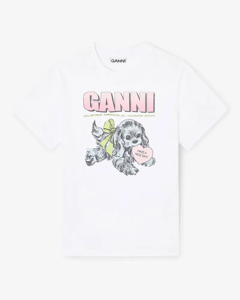 Ganni weiß Weißes T-Shirt mit Welpenprint Bio-Baumwolle - Größe Weiß