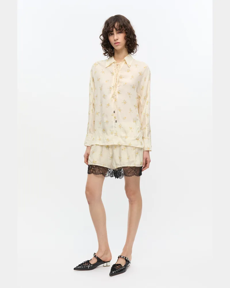 Ganni Antique weiß Cremefarbene geblümte Shorts mit Gummizug Viskose - Größe Antique