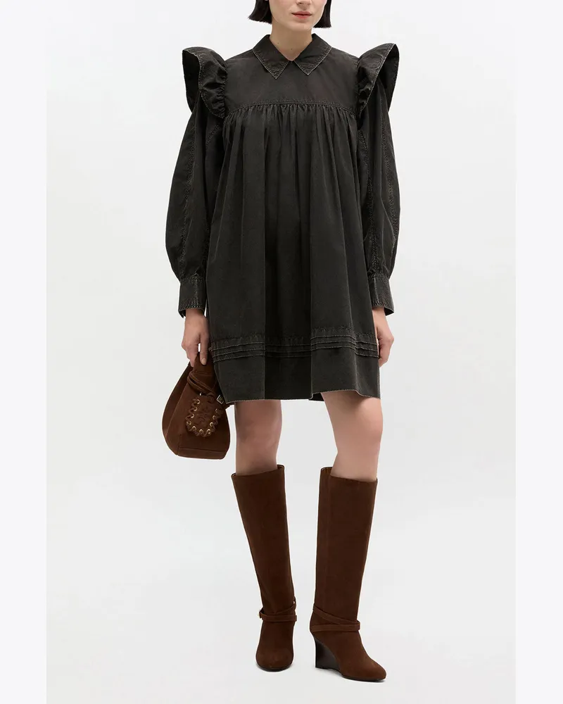Ganni schwarz Schwarzes, verwaschenes Mini-Hemdkleid Bio-Baumwolle - Größe Schwarz