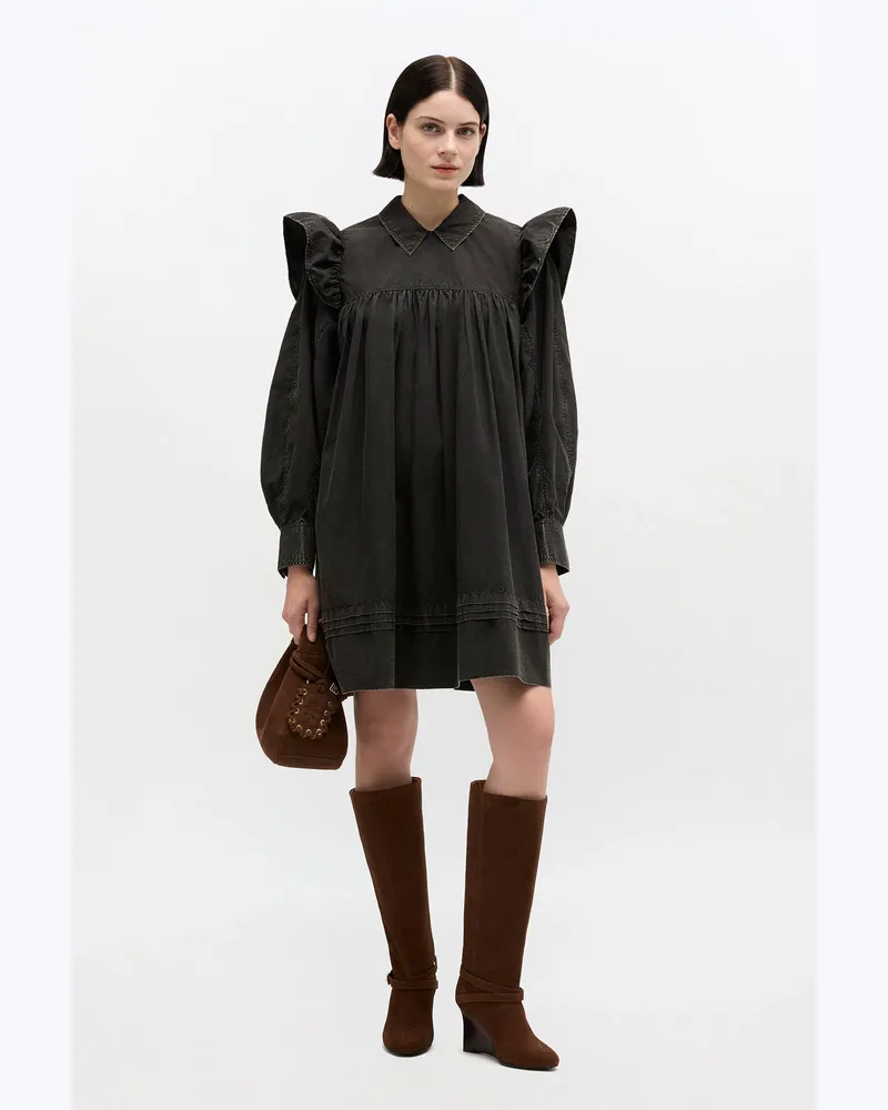 Ganni schwarz Schwarzes, verwaschenes Mini-Hemdkleid Bio-Baumwolle - Größe Schwarz