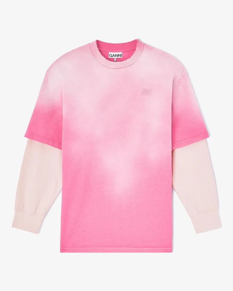 Ganni rosa Langarm-T-Shirt aus gewaschenem Jersey Bio-Baumwolle - Größe Rosa