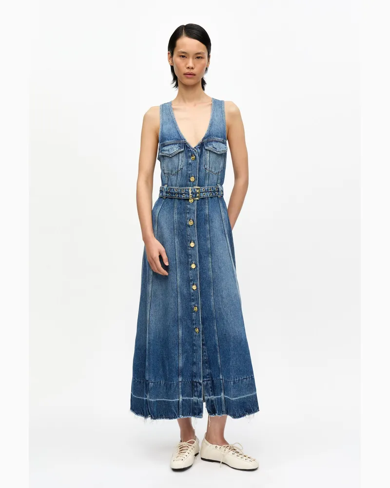 Ganni Mid blau Vintage Hellblaues Midi-Jeanskleid mit Gürtel Tencel - Größe Mid