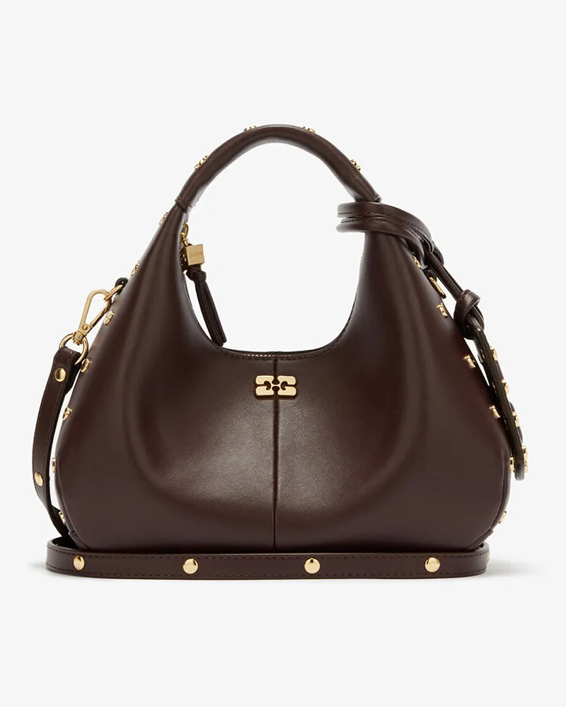 Ganni Mini-Hobo-Tasche mit Nieten in Braun Braun