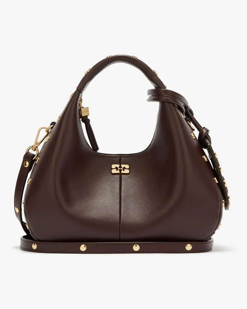 Ganni Mini-Hobo-Tasche mit Nieten in Braun Braun