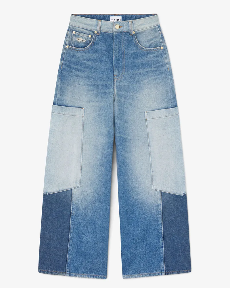 Ganni blau Weite Baggy-Jeans aus Patchwork-Denim Bio-Baumwolle - Größe Blau