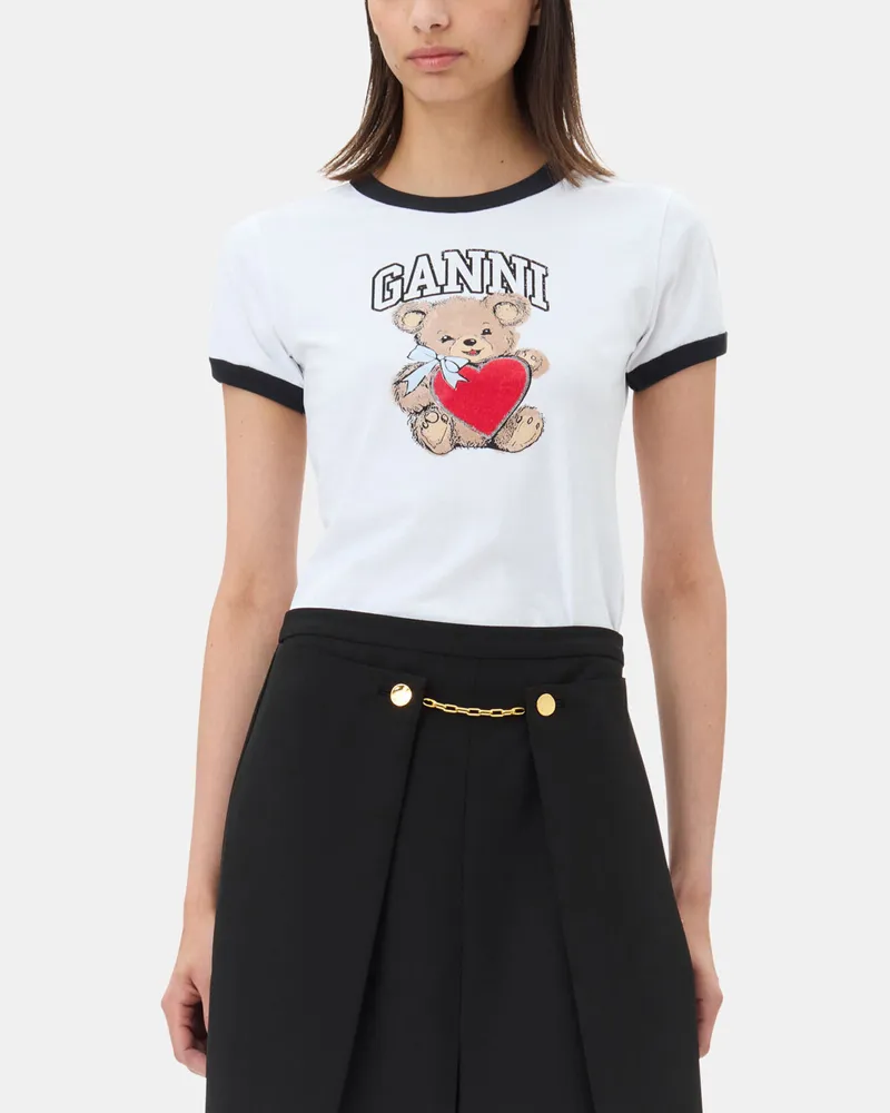 Ganni weiß Basic Jersey Bear T-Shirt Bio-Baumwolle - Größe Weiß