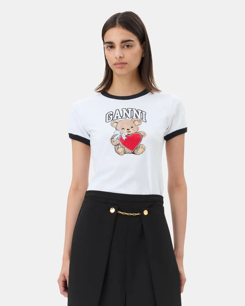 Ganni weiß Basic Jersey Bear T-Shirt Baumwolle - Größe Weiß