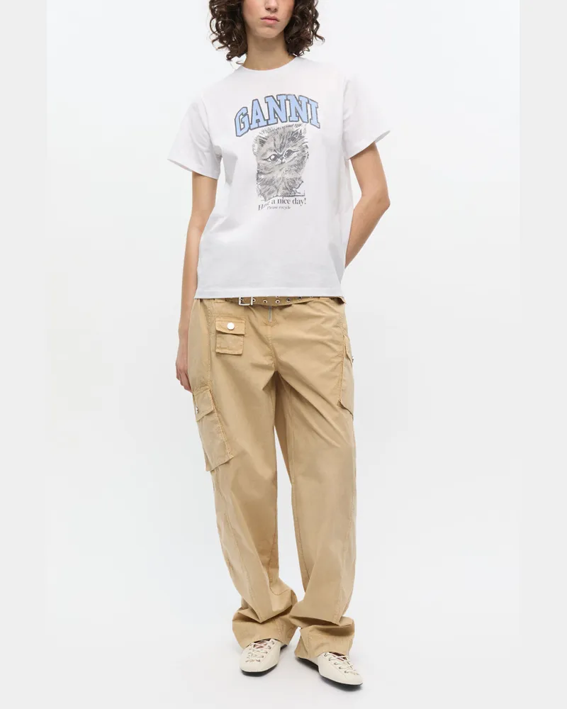 Ganni beige Hose mit Taschen aus gewaschener Stretch-Baumwolle Bio-Baumwolle - Größe Beige
