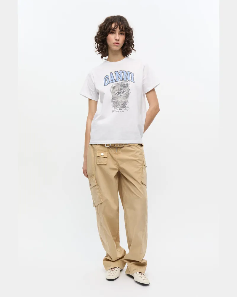 Ganni beige Hose mit Taschen aus gewaschener Stretch-Baumwolle Bio-Baumwolle - Größe Beige