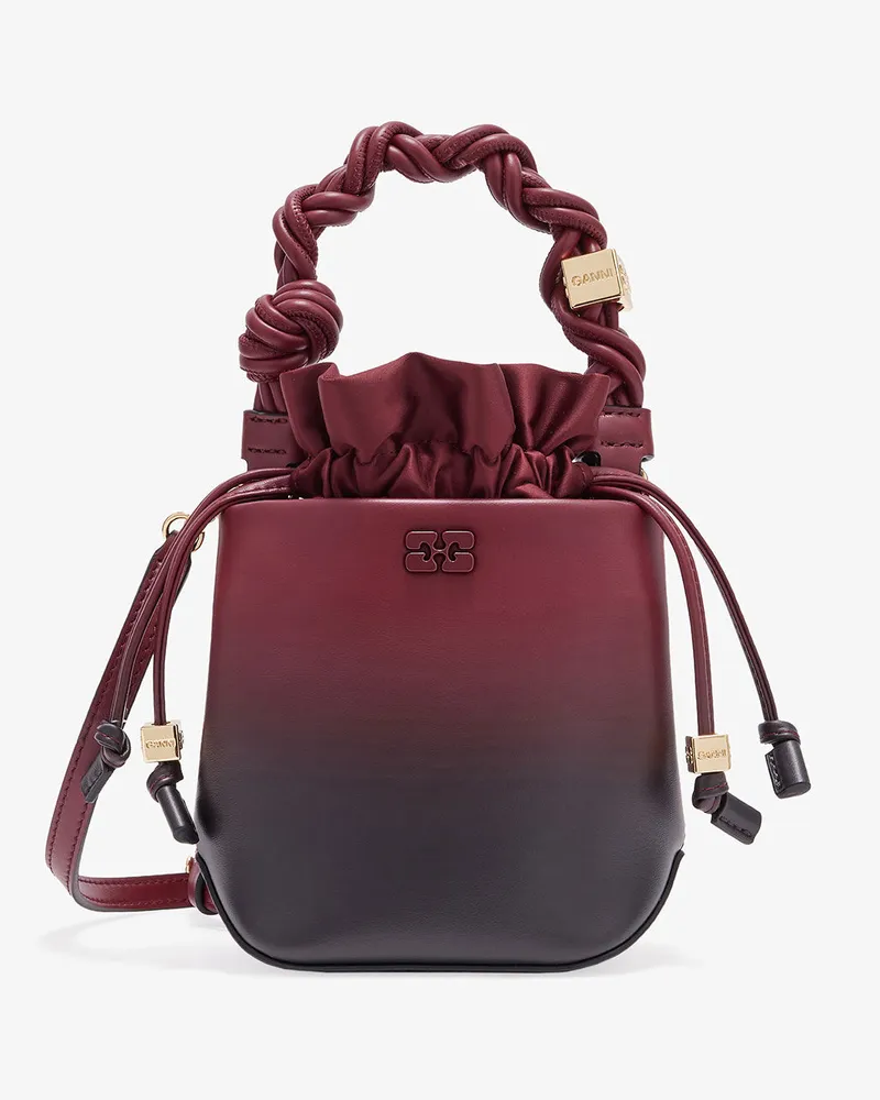 Ganni Rote Mini Bou Bucket Tasche mit Farbverlauf Tawny Port Tawny