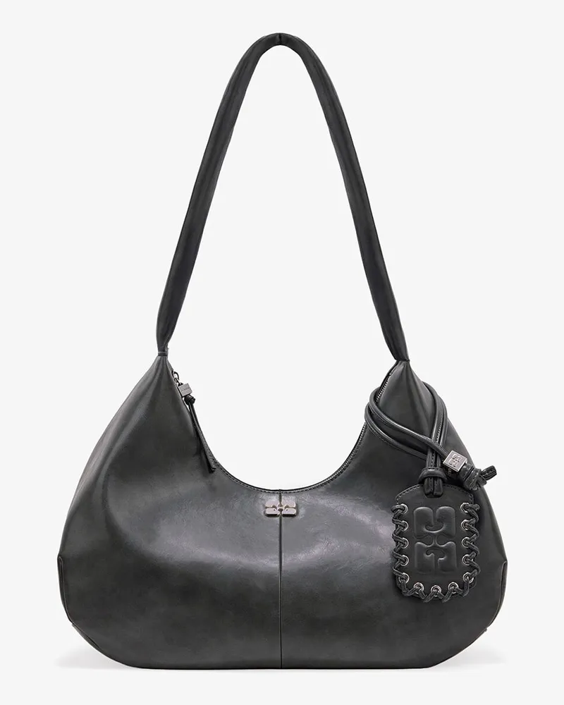 Ganni Stahlgraue mittelgroße Hobo-Tasche grau Grau