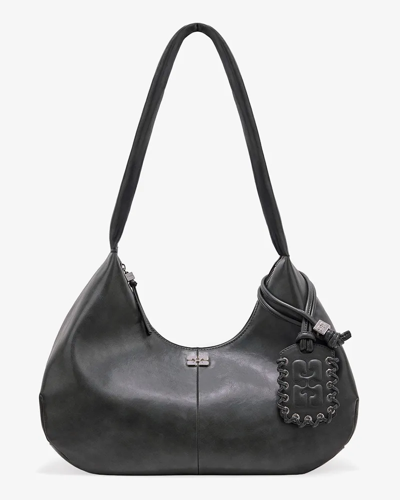 Ganni Stahlgraue mittelgroße Hobo-Tasche grau Grau