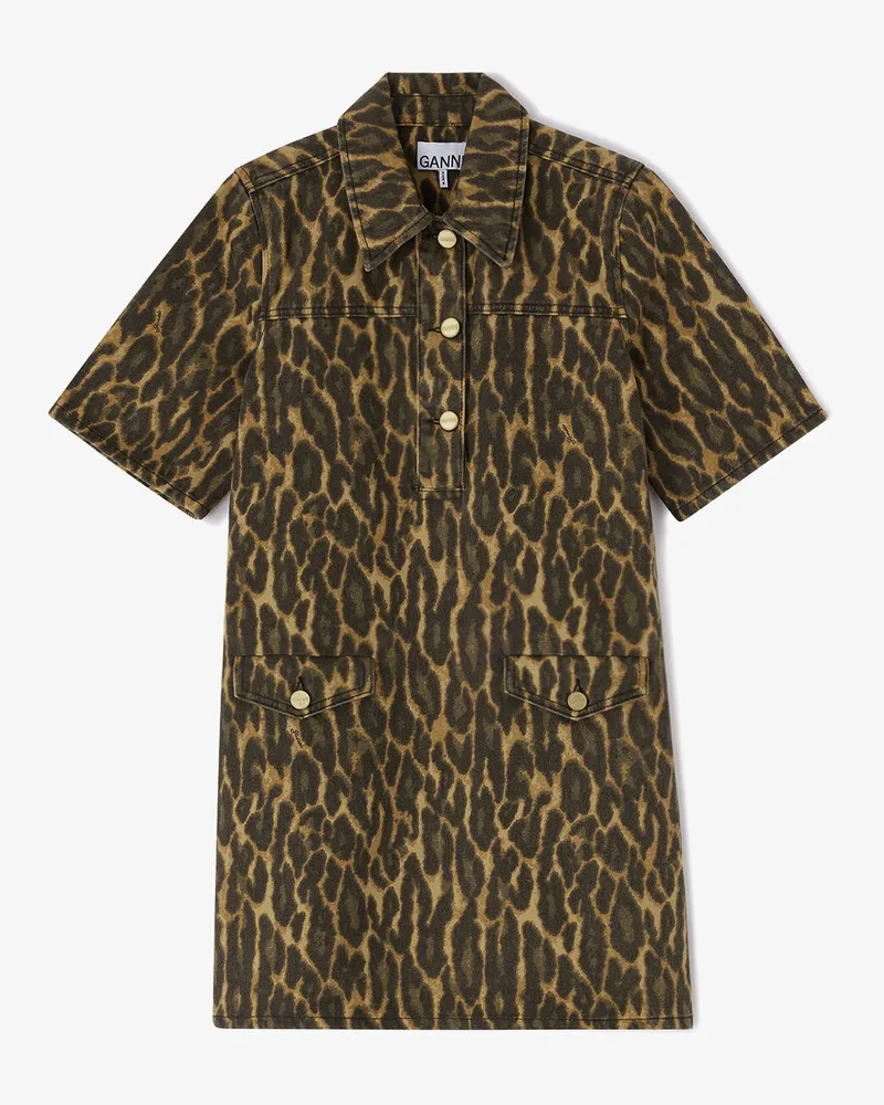 Ganni grün Kleid aus Leopard-Denim Bio-Baumwolle - Größe Grün