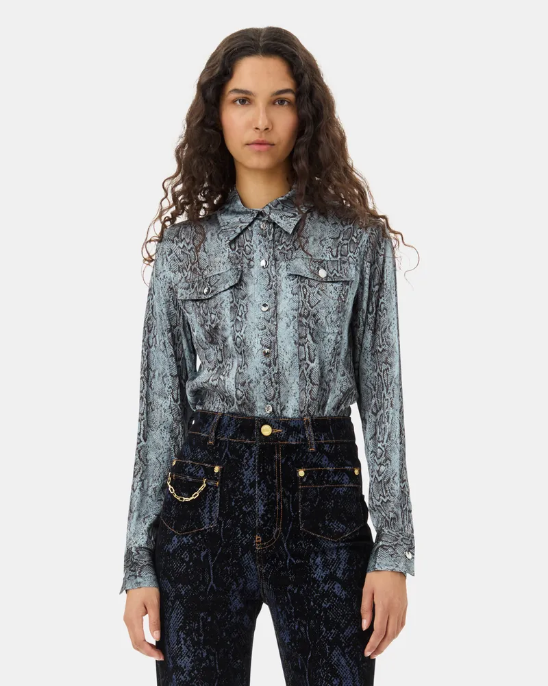 Ganni Celestial blau Snake Printed Hemd Spandex - Größe Celestial