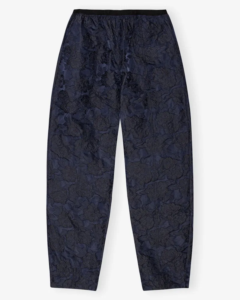 Ganni Marineblaue botanische Jacquard Hose mit elastischem Bund - Größe Peacoat Peacoat