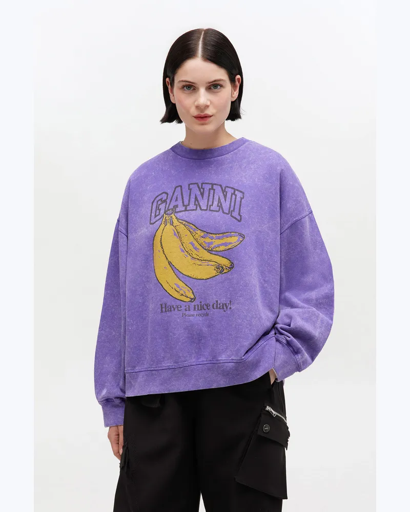 Ganni Passion Flower Sweatshirt im Vintage-Waschungsstil - Größe Passion