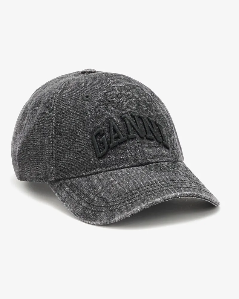 Ganni Kappe aus besticktem Denim schwarz Schwarz