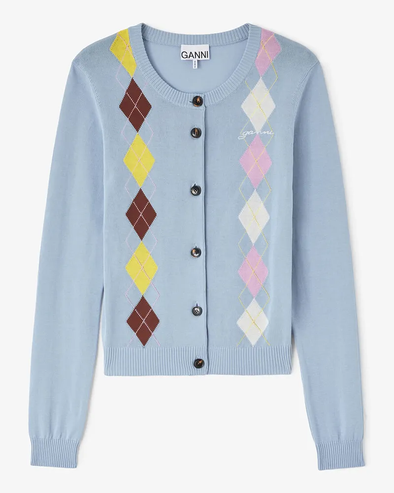 Ganni blau Strickjacke in Argyle Bio-Baumwolle - Größe Blau