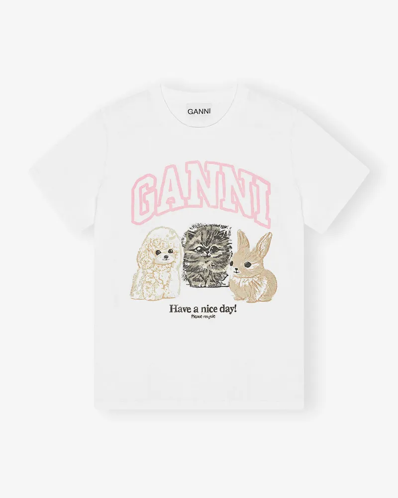 Ganni weiß Weißes T-Shirt mit Animal-Print Bio-Baumwolle - Größe Weiß
