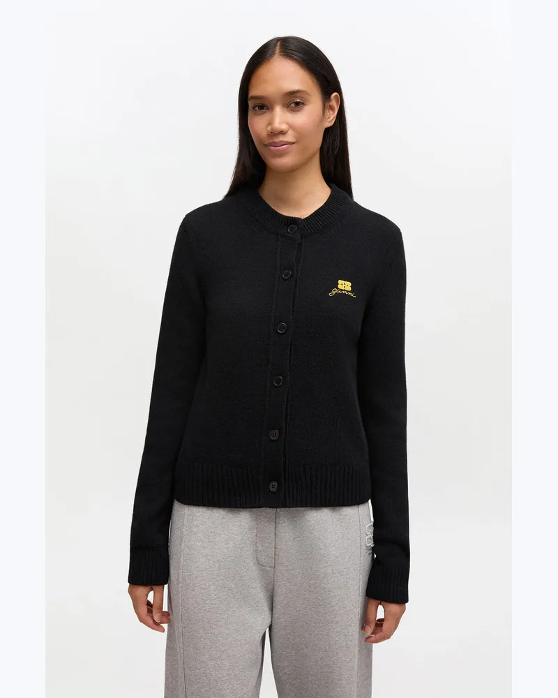 Ganni Jet schwarz Strickjacke aus Wollmischung - Größe Jet