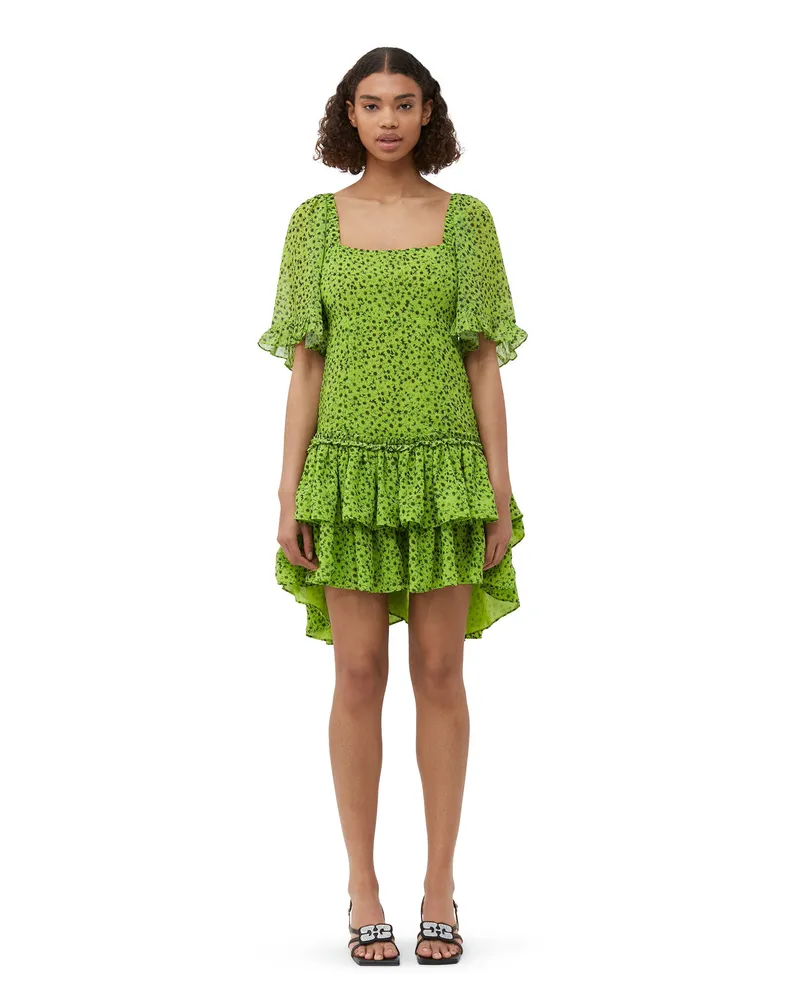 Ganni Chiffon-Minikleid - Größe grün Grün