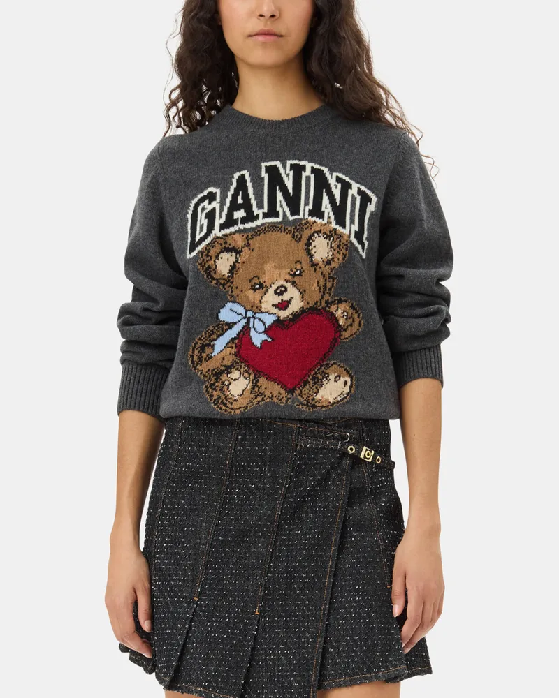 Ganni Dark grau Graphic Bear Pullover Grau