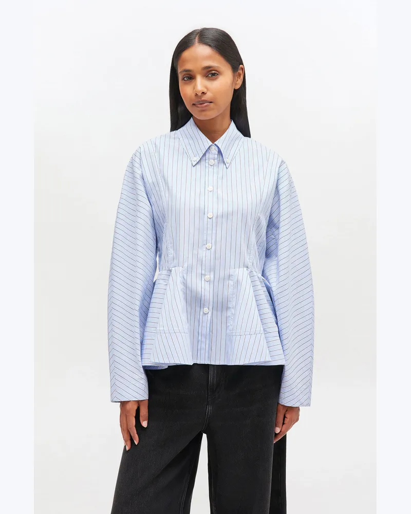 Ganni blau gestreiftes Peplumhemd Bio-Baumwolle - Größe Blau