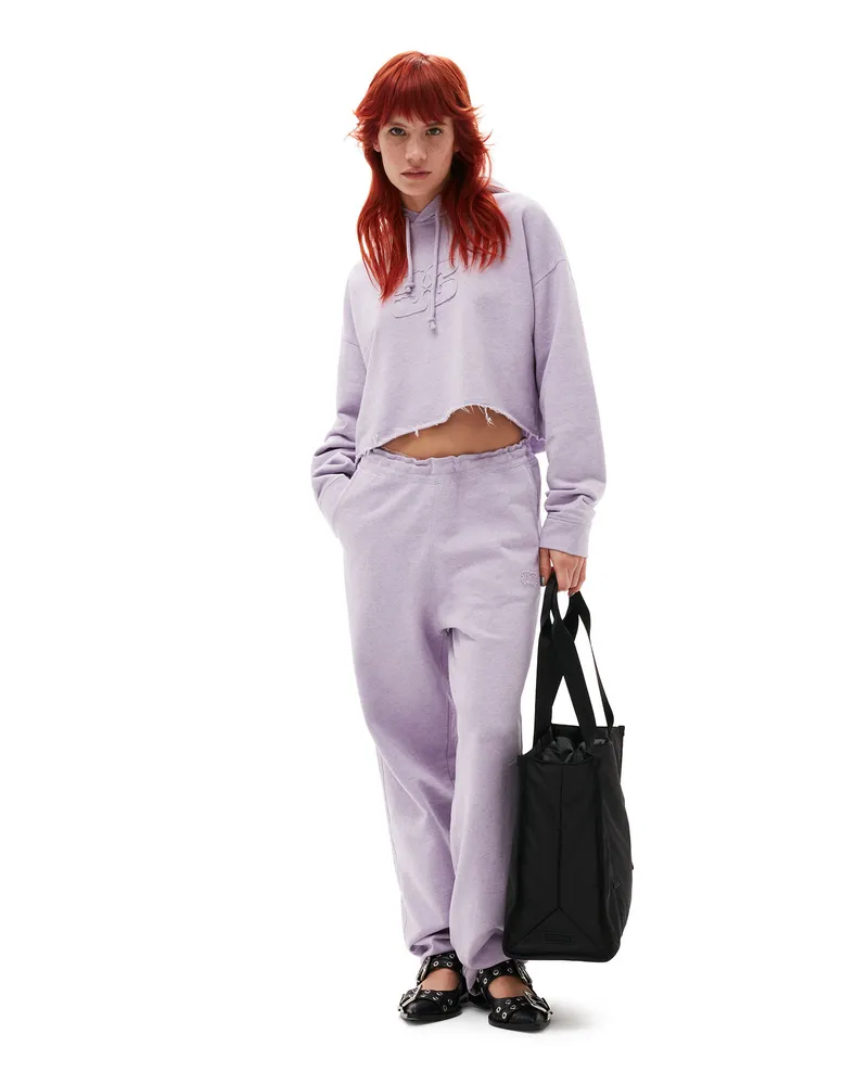 Ganni Misty Lilac Lila Isoli-Oversized-Hoodie im Cropped-Stil Baumwolle - Größe Misty