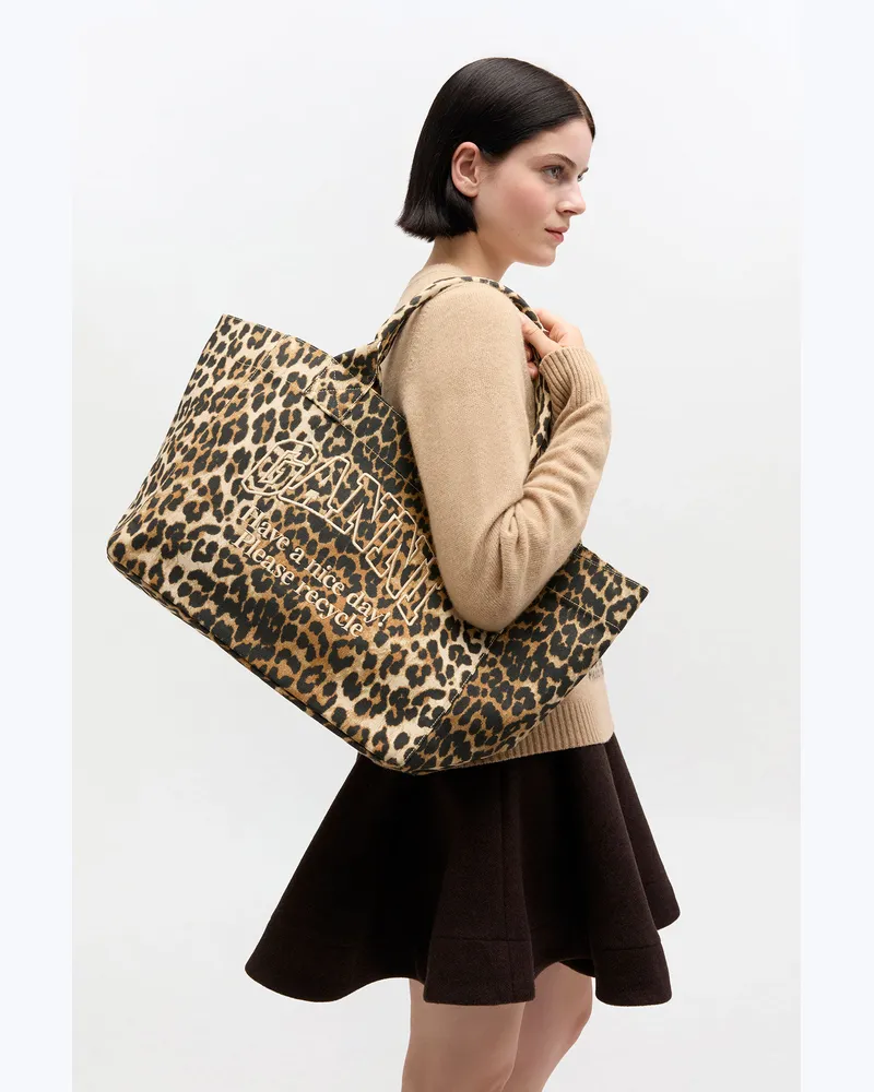 Ganni Mittelgroße Tragetasche mit Leopardenmuster braun 