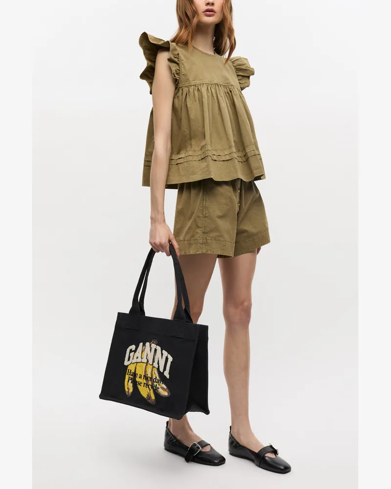 Ganni Großer schwarzer Tote mit Bananenprint schwarz 