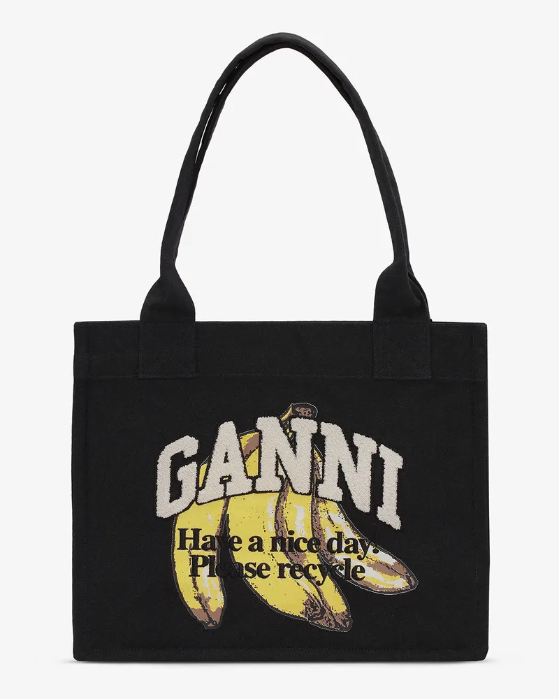Ganni Großer schwarzer Tote mit Bananenprint schwarz 