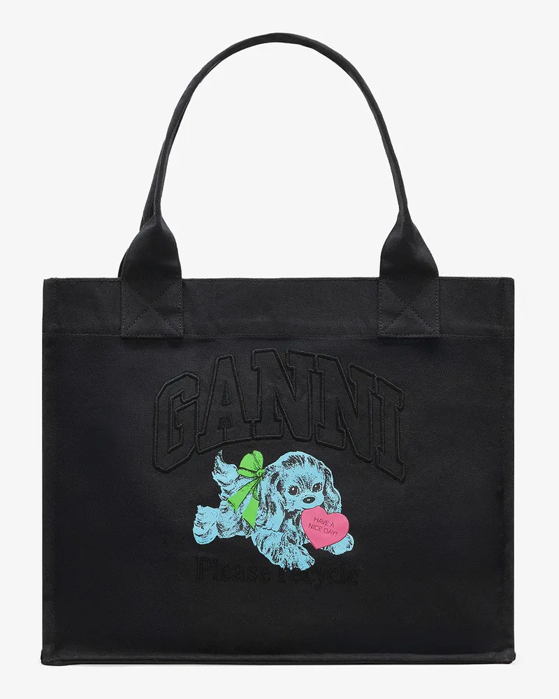 Ganni Großer schwarzer Tote mit Welpenprint gemischt 