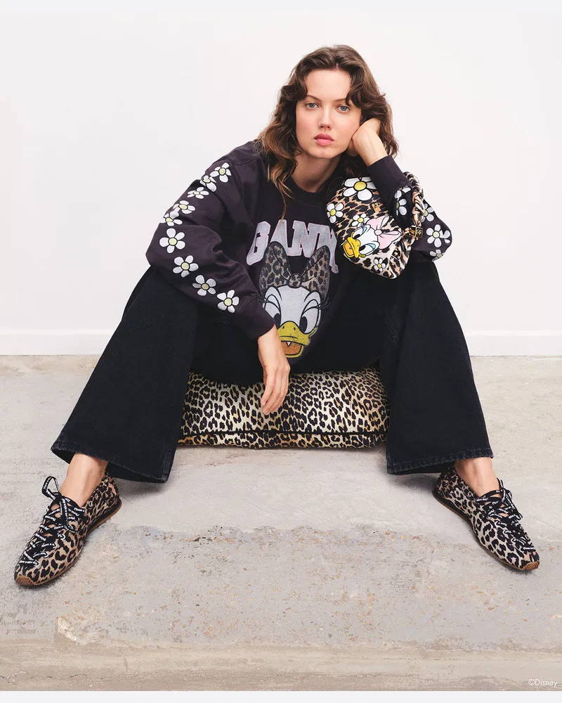 Ganni gemischt x Disney - Schwarzes langärmliges Shirt mit Daisy-Duck-Grafik - Größe Gemischt