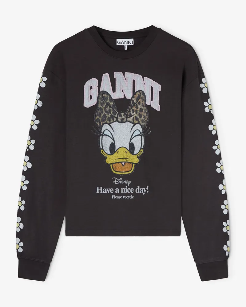Ganni gemischt x Disney - Schwarzes langärmliges Shirt mit Daisy-Duck-Grafik - Größe Gemischt