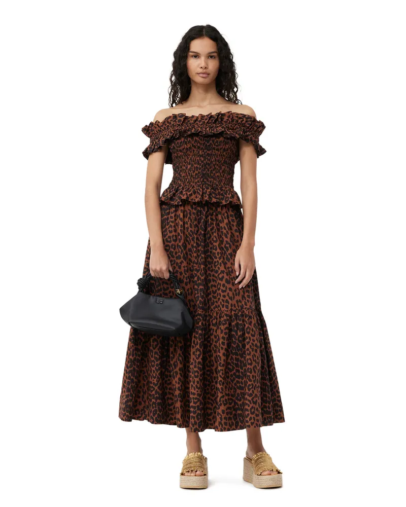 Ganni beige Maxi-Volantrock aus Cotton Poplin Bio-Baumwolle - Größe Beige