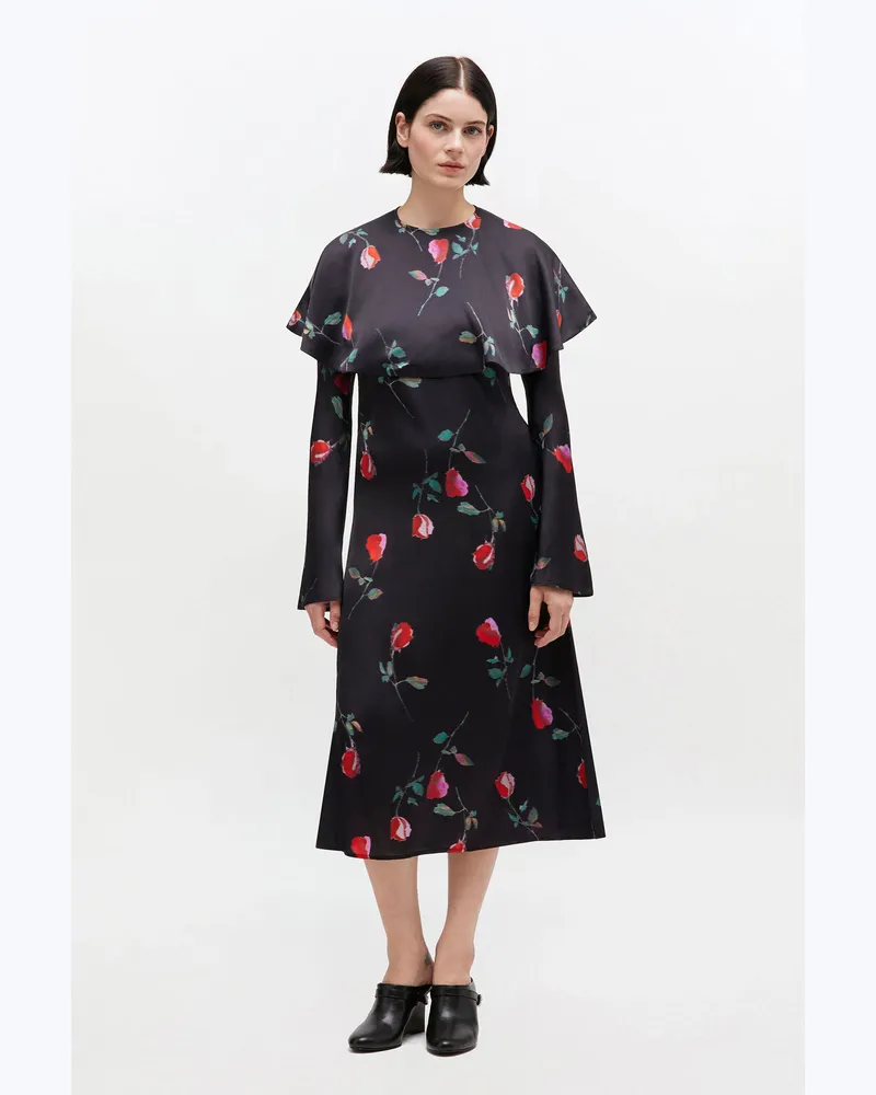 Ganni schwarz Bedrucktes Satin-Minikleid - Größe Schwarz