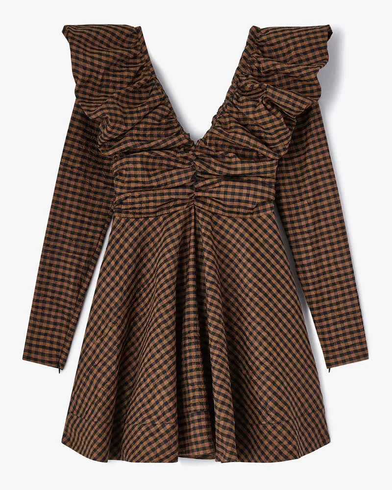 Ganni Kleid aus kariertem Taft - Größe braun Braun